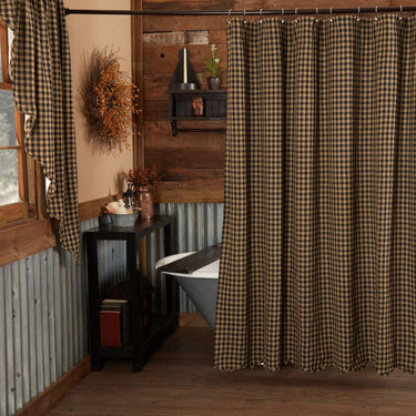 Black Check Scalloped Shower Curtain 72